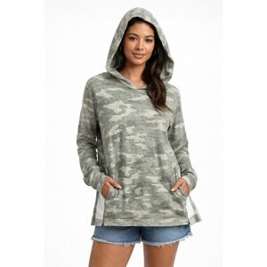 a:glow Maternity Nursing Hoodie Camo Gray Green Small Side Slit Long Sleeve S